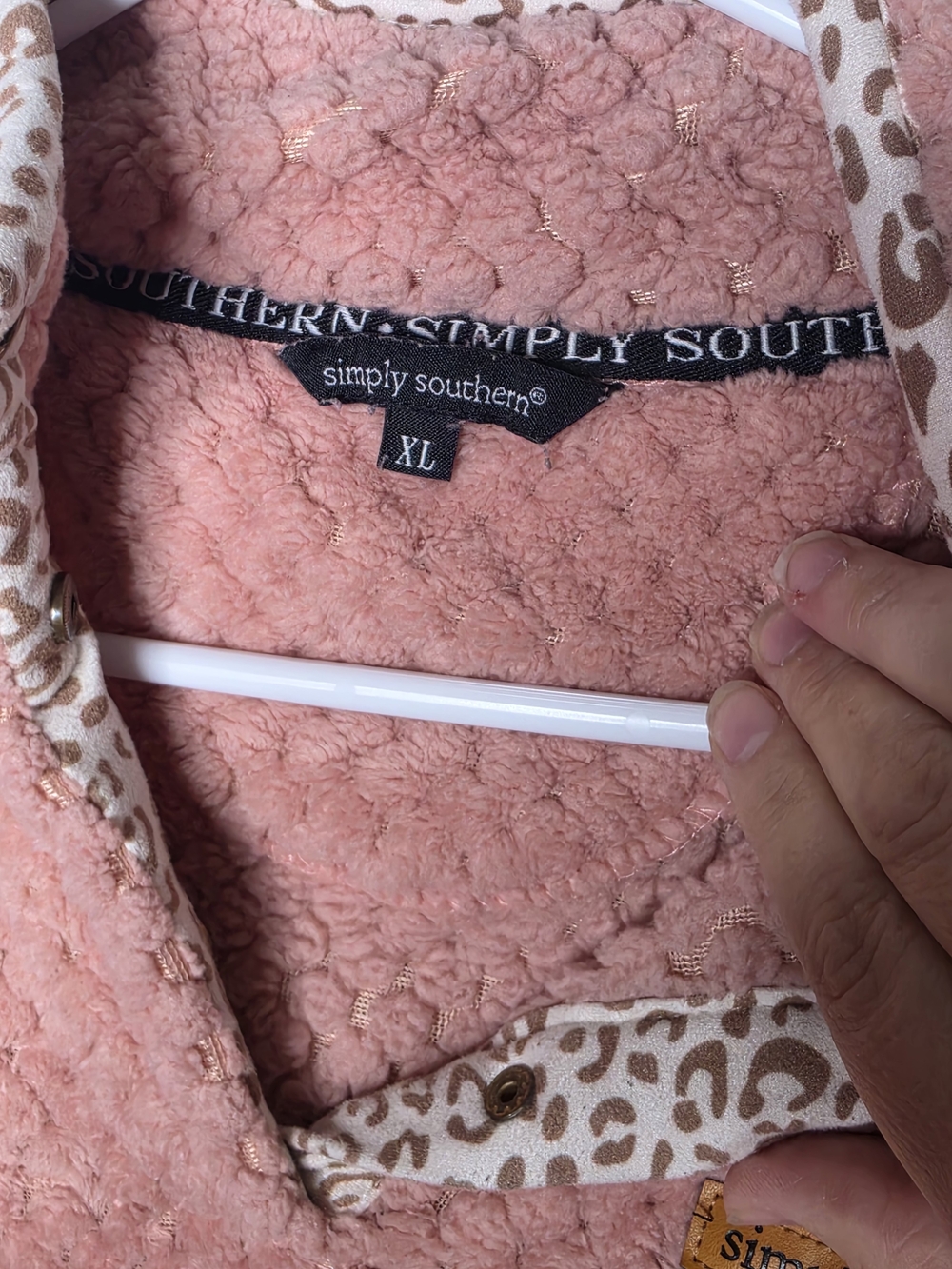 Simply Southern Ladies' Pink Sherpa Jacket with Leopard Trim - Picture 4 of 4